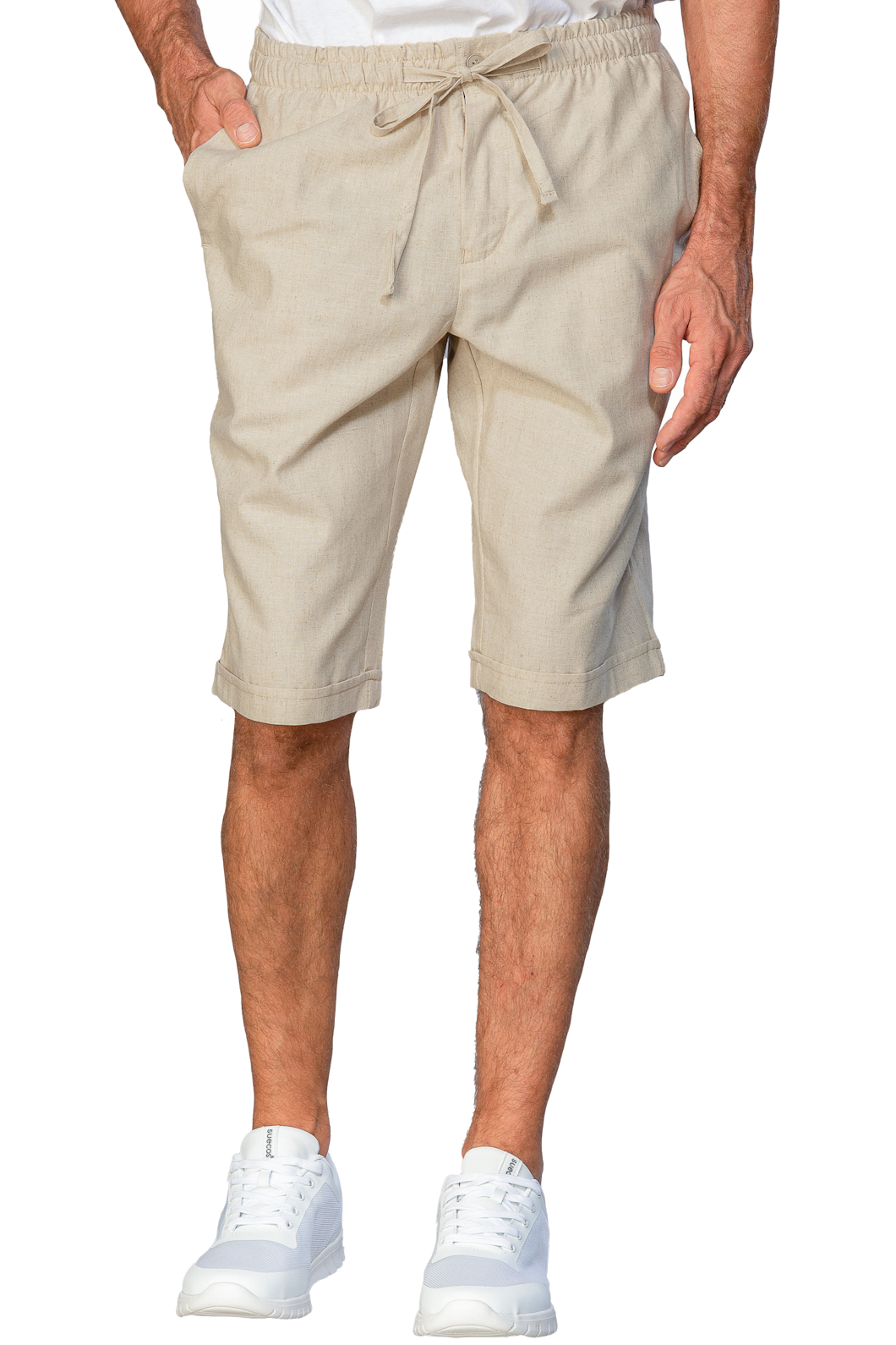 043616S Pantaloncino Slim Zip Isacco Lino | Uomo | 2 Tasche Frontali + 1 Tasca Posteriore | Chiusura con Bottoni e Zip | 120 gr/m2