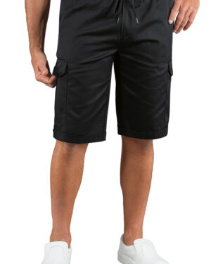 044001S Pantacargo Short Isacco Nero | Uomo | Multitasche | Chiusura con Elastico e Cordino | 195 gr/m2