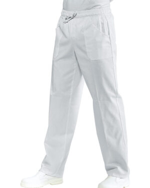044008 Pantalone con Elastico Isacco Bianco | Unisex (Uomo/Donna) | 2 Tasche Frontali + 1 Tasca Posteriore | Chiusura con Elastico e Cordino | 195 gr/m2