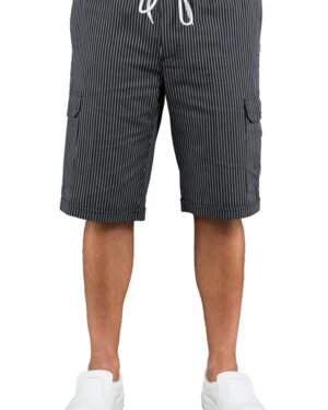 044051S Pantacargo Short Isacco Vienna Nero  | 100% Cotone | Uomo | Multitasche | Chiusura con Elastico e Cordino | 160 gr/m2