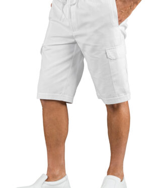 044110S Pantacargo Short Isacco Bianco | 100% Cotone | Uomo | Multitasche | Chiusura con Elastico e Cordino | 190 gr/m2