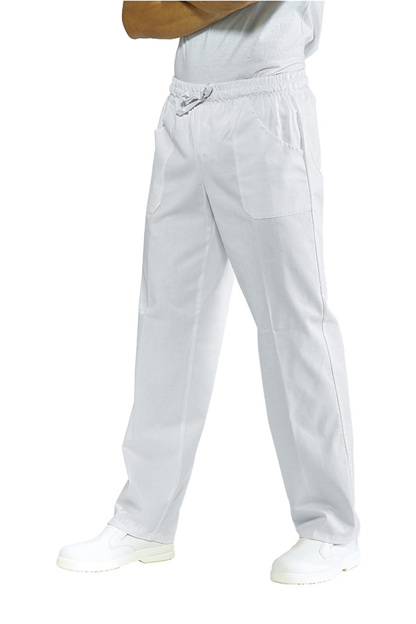 044700 Pantalone con Elastico Isacco Bianco | Unisex (Uomo/Donna) | 2 Tasche Frontali + 1 Tasca Posteriore | Chiusura con Elastico e Cordino | 150 gr/m2