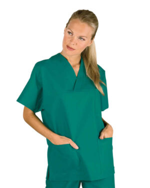 045200 Oeko Casacca Unisex (Uomo|Donna) Verde Collo a V  Oeko-Tex Isacco | con Tasche | 100% Cotone | 185 gr/m2