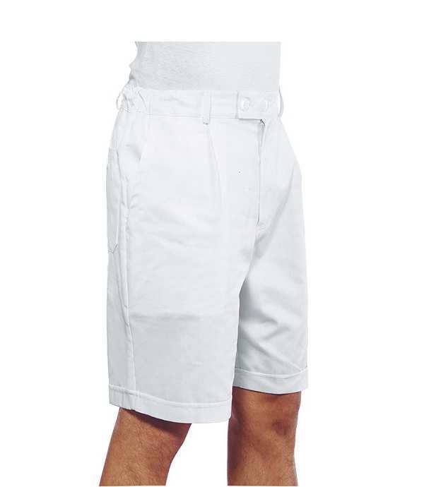 064300 Pantaloncino Isacco Bianco | Uomo | 100% Cotone | 2 Tasche Frontali + 1 Tasca Posteriore | Chiusura con Bottoni e Zip | 190 gr/m2