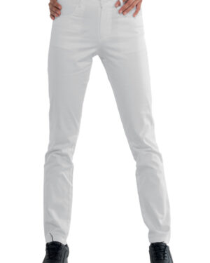 024850 Pantalone Margarita Super Stretch Bianco Isacco | Donna | 97% Cotone | 2 Tasche Frontali + 2 Tasche Posteriori Chiusura con Bottone | 210 gr/m2