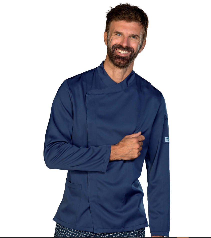 059602 Giacca Bolton Tecnostretch Blu Isacco | Unisex (Uomo/Donna) | Antimacchia | Bottoni a Pressione | 145 gr/m2